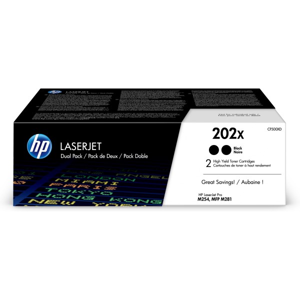 HP 202X 2-pack High Yield Black Original LaserJet Toner Cartridges