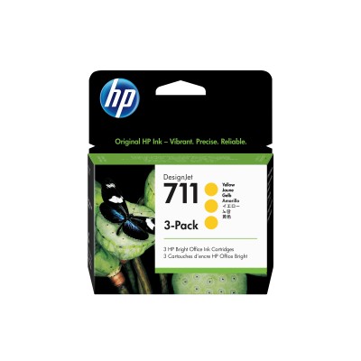 HP 711 pack de 3 cartouches d'encre DesignJet jaune, 29 ml