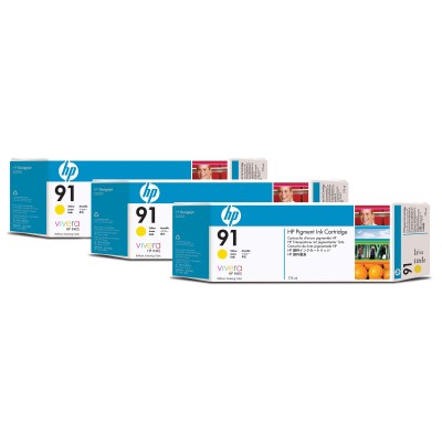 HP 91 3-pack 775-ml Yellow DesignJet Pigment Ink Cartridges tête d’impression A jet d'encre thermique